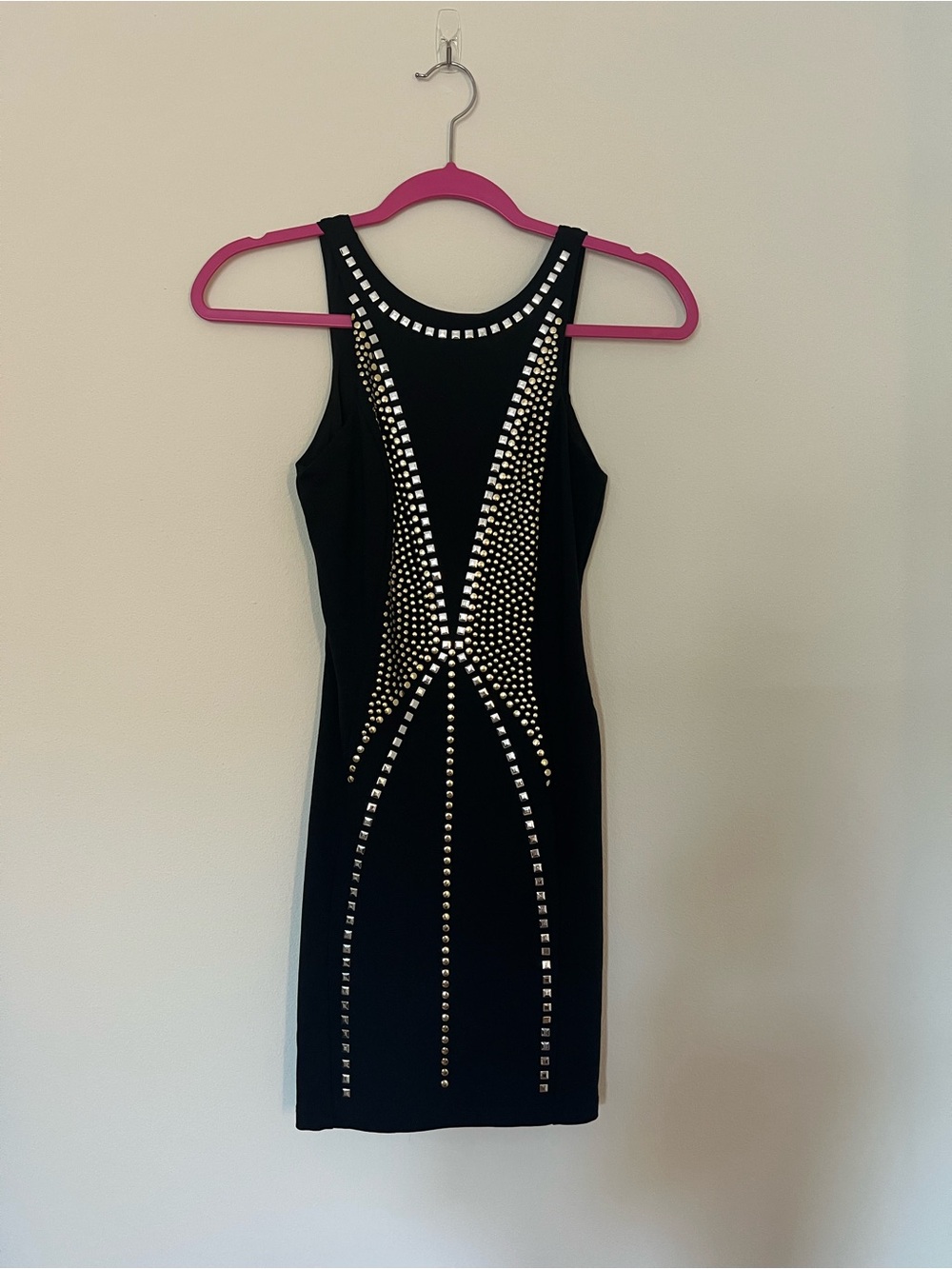 bebe Black Studded Mini Dress with Silver Embellishments